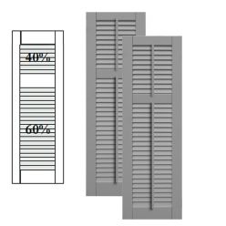 Traditional Composite Louver Shutters w/ Offset Top Mullion w/ Faux Tilt Rod, Installation Brackets Included