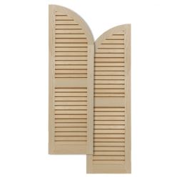 Arched Top Traditional Wood Open Louver Shutters w/ Center Mullion