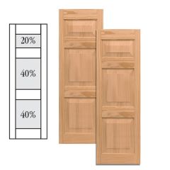 Traditional Wood Raised Panel Shutters w/ Offset Top Double Mullion