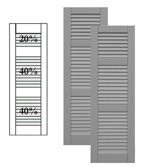 Traditional Composite Louver Shutters w/ Offset Top Double Mullion, Installation Brackets Included