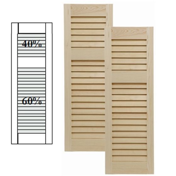 Traditional Wood Open Louver Shutters w/ Offset Top Mullion