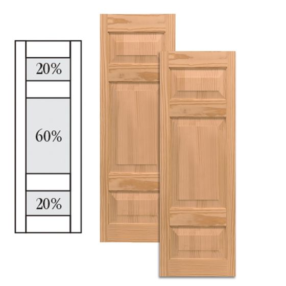 Traditional Wood Raised Panel Shutters w/ Double Offset Mullion