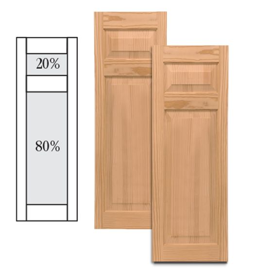 Traditional Wood Raised Panel Shutters w/ Offset Top Mullion