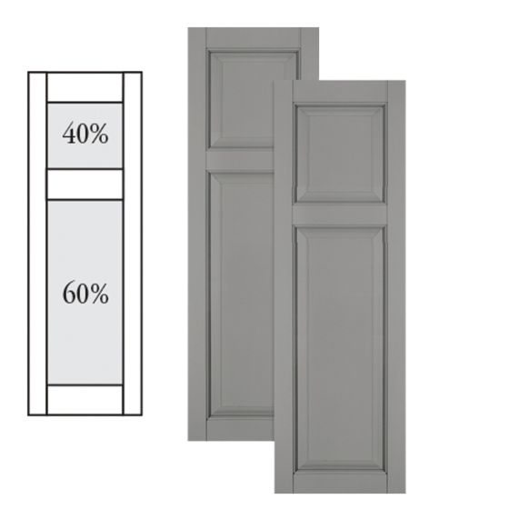 Traditional Composite Raised Panel Shutters w/ Offset Top Mullion, Installation Brackets Included
