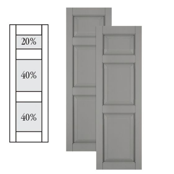 Traditional Composite Raised Panel Shutters w/ Offset Top Double Mullion, Installation Brackets Included