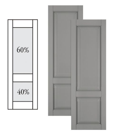 Traditional Composite Raised Panel Shutters w/ Offset Bottom Mullion, Installation Brackets Included