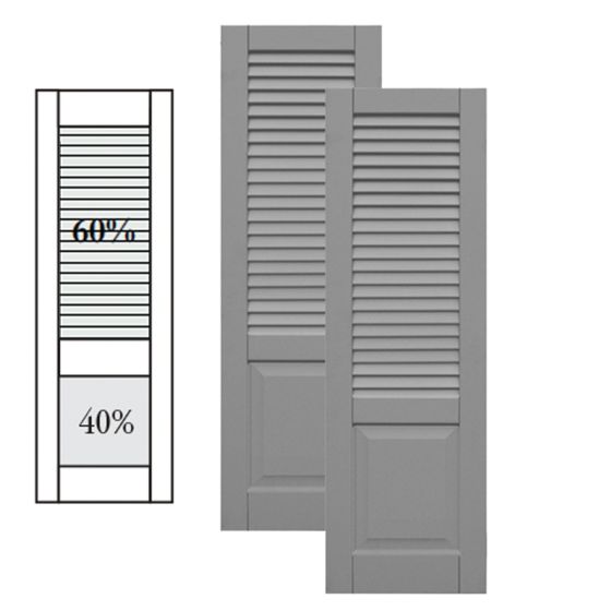 Traditional Composite Louver Over Raised Panel Shutters w/ Offset Bottom Mullion, Installation Brackets Included