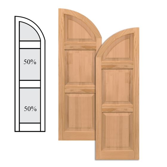 Traditional Wood Raised Panel Shutters - Two Mullion w/ Arch Top
